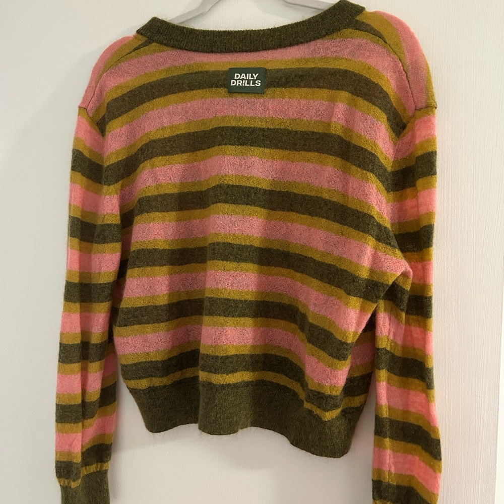 Daily Drills Olive and Pink Striped Sweater
